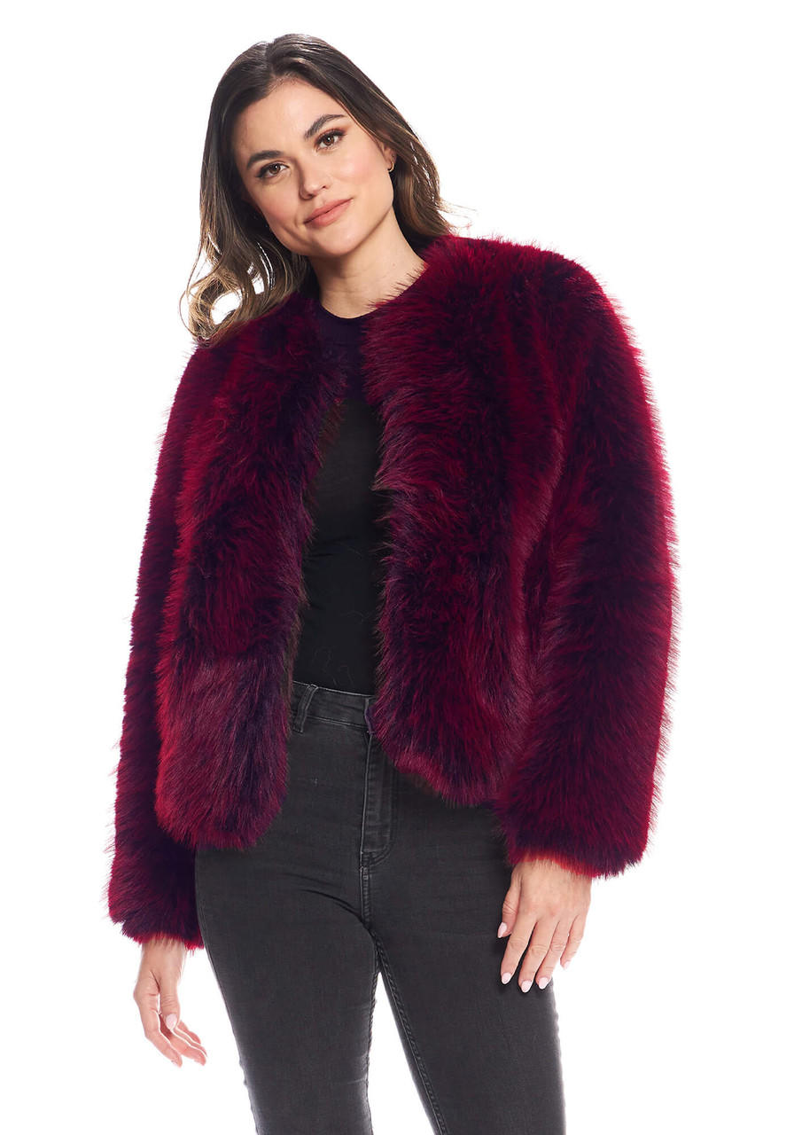 Fabulous-Furs Merlot Fox Faux Fur Happy Hour Jacket  Fabulous-Furs Merlot Fox Faux Fur Happy Hour Jacket