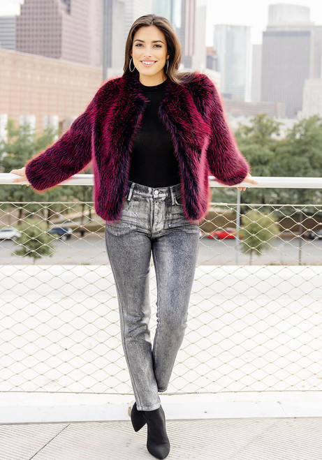 Fabulous-Furs Merlot Fox Faux Fur Happy Hour Jacket  Fabulous-Furs Merlot Fox Faux Fur Happy Hour Jacket