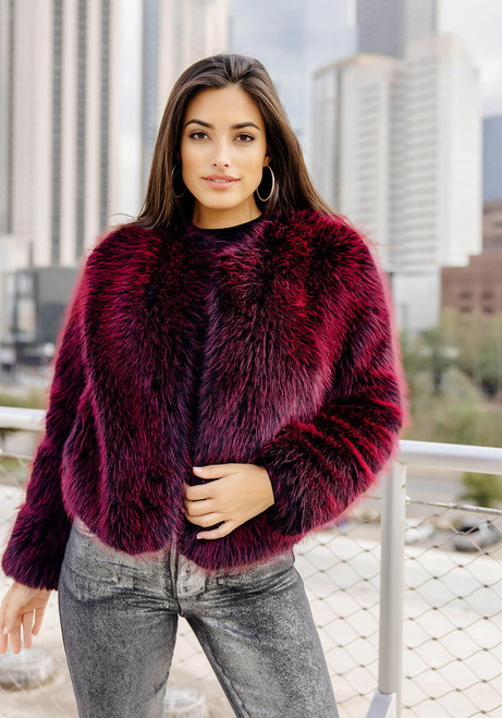 Fabulous-Furs Merlot Fox Faux Fur Happy Hour Jacket  Fabulous-Furs Merlot Fox Faux Fur Happy Hour Jacket