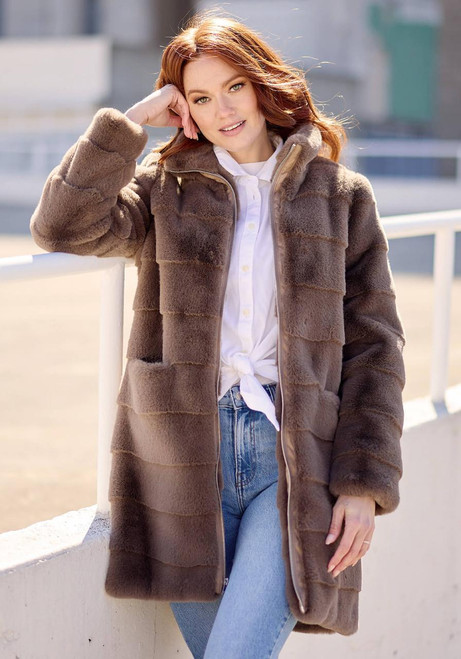 Fabulous-Furs Mocha Faux Fur Getaway Coat  Fabulous-Furs Mocha Faux Fur Getaway Coat