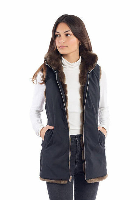 Fabulous-Furs Mocha Mink Reversible Faux Fur Zip Vest  Fabulous-Furs Mocha Mink Reversible Faux Fur Zip Vest