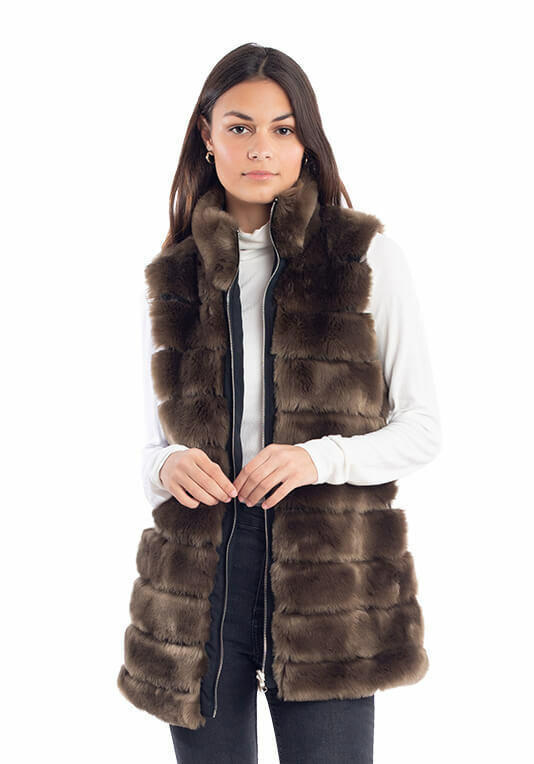 Fabulous-Furs Mocha Mink Reversible Faux Fur Zip Vest  Fabulous-Furs Mocha Mink Reversible Faux Fur Zip Vest