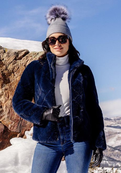 Fabulous-Furs Navy Faux Fur Paige Zip Jacket  Fabulous-Furs Navy Faux Fur Paige Zip Jacket