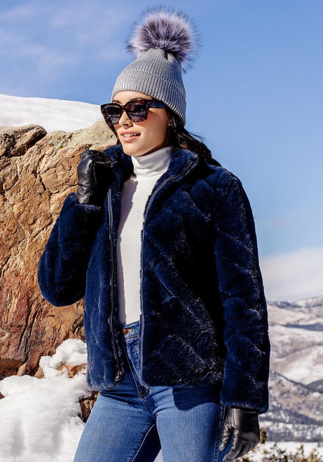 Fabulous-Furs Navy Faux Fur Paige Zip Jacket  Fabulous-Furs Navy Faux Fur Paige Zip Jacket