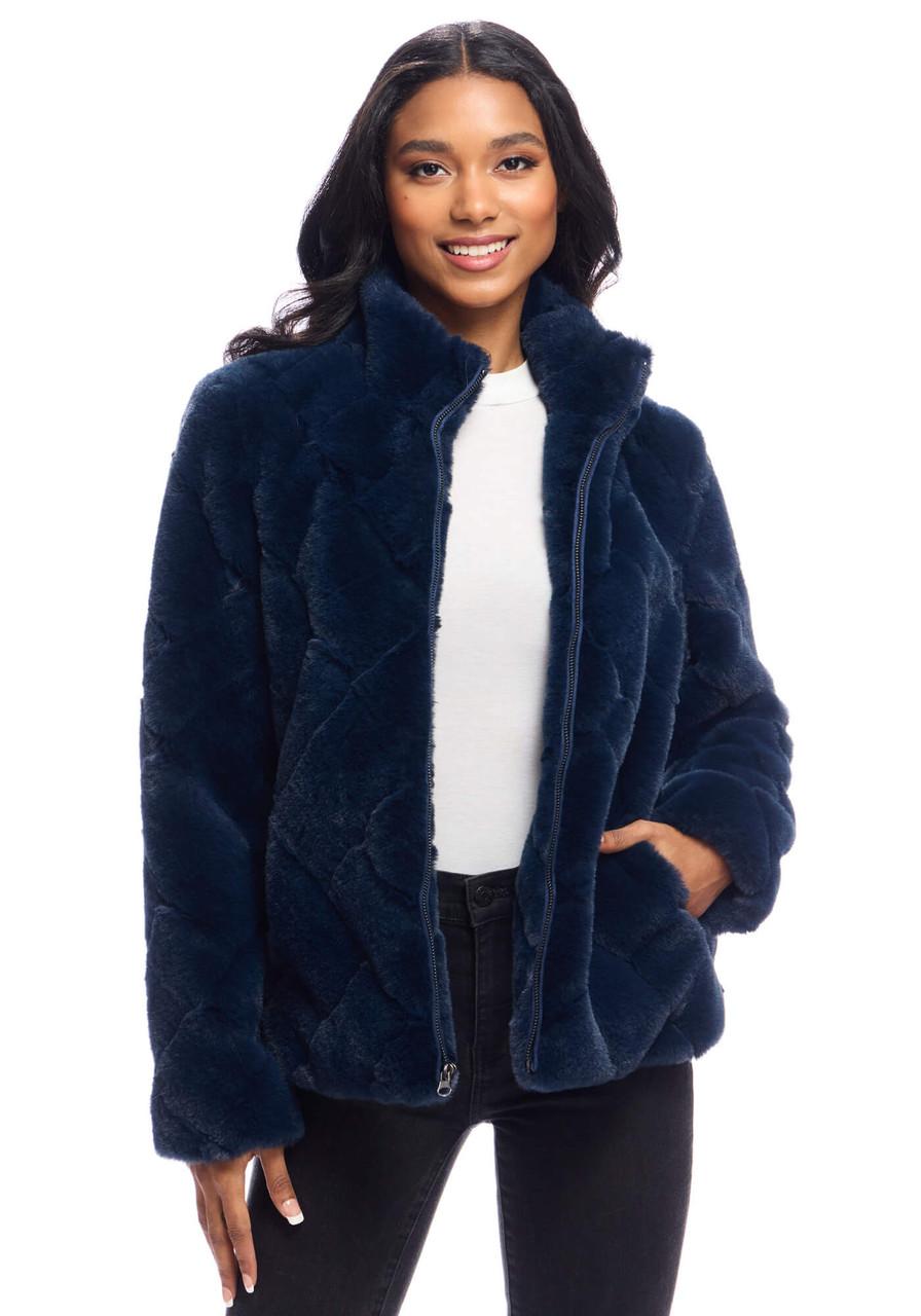 Fabulous-Furs Navy Faux Fur Paige Zip Jacket  Fabulous-Furs Navy Faux Fur Paige Zip Jacket