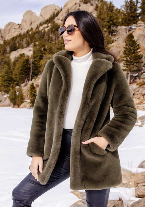 Fabulous-Furs Olive Faux Fur Le Mink Jacket  Fabulous-Furs Olive Faux Fur Le Mink Jacket