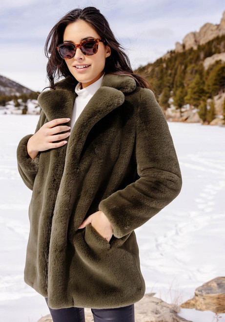 Fabulous-Furs Olive Faux Fur Le Mink Jacket  Fabulous-Furs Olive Faux Fur Le Mink Jacket