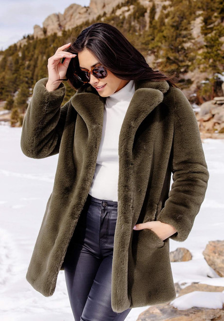 Fabulous-Furs Olive Faux Fur Le Mink Jacket  Fabulous-Furs Olive Faux Fur Le Mink Jacket