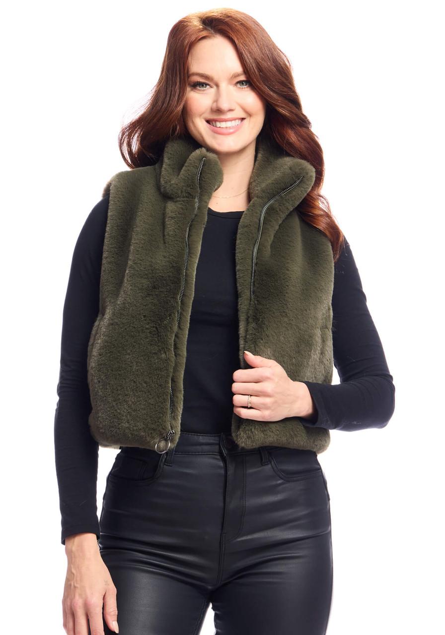 Fabulous-Furs Olive Faux Fur Le Mink Zip Vest  Fabulous-Furs Olive Faux Fur Le Mink Zip Vest