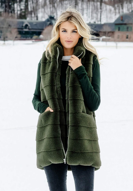 Fabulous-Furs Olive Faux Fur Weekender Zip Vest  Fabulous-Furs Olive Faux Fur Weekender Zip Vest
