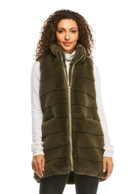 Fabulous-Furs Olive Faux Fur Weekender Zip Vest  Fabulous-Furs Olive Faux Fur Weekender Zip Vest