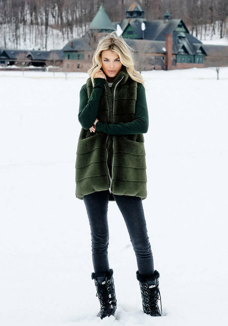 Fabulous-Furs Olive Faux Fur Weekender Zip Vest  Fabulous-Furs Olive Faux Fur Weekender Zip Vest