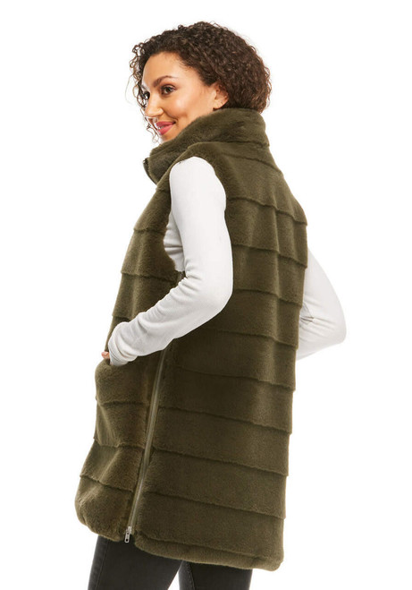 Fabulous-Furs Olive Faux Fur Weekender Zip Vest  Fabulous-Furs Olive Faux Fur Weekender Zip Vest