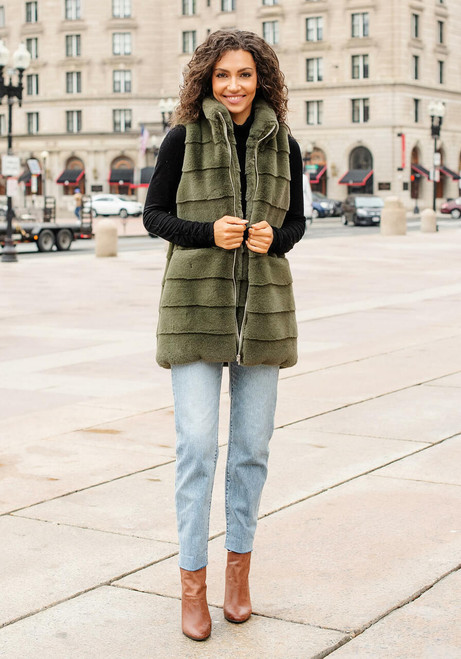 Fabulous-Furs Olive Faux Fur Weekender Zip Vest  Fabulous-Furs Olive Faux Fur Weekender Zip Vest