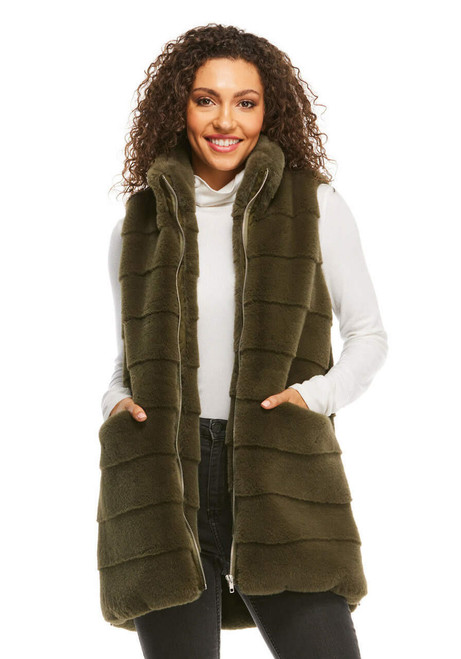 Fabulous-Furs Olive Faux Fur Weekender Zip Vest  Fabulous-Furs Olive Faux Fur Weekender Zip Vest
