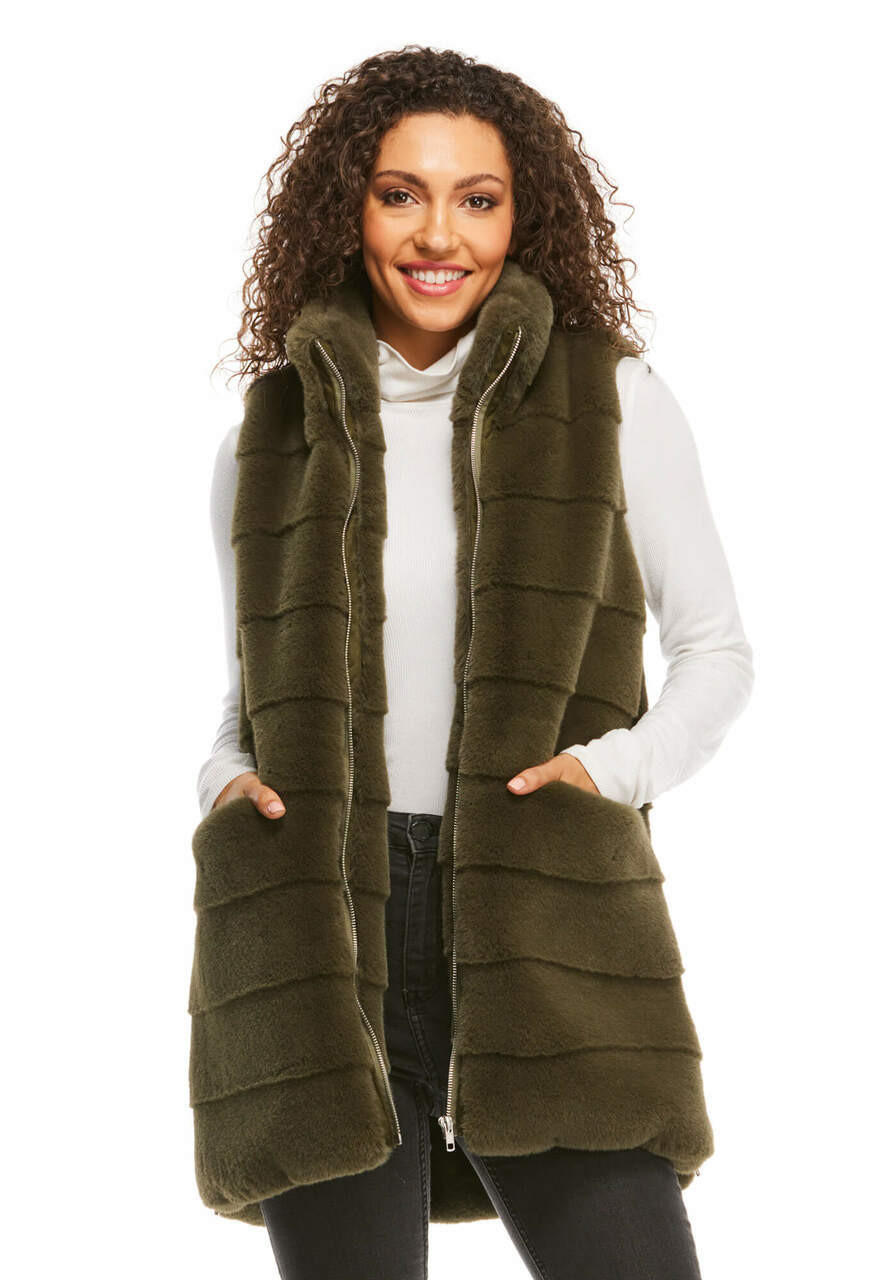 Fabulous-Furs Olive Faux Fur Weekender Zip Vest  Fabulous-Furs Olive Faux Fur Weekender Zip Vest