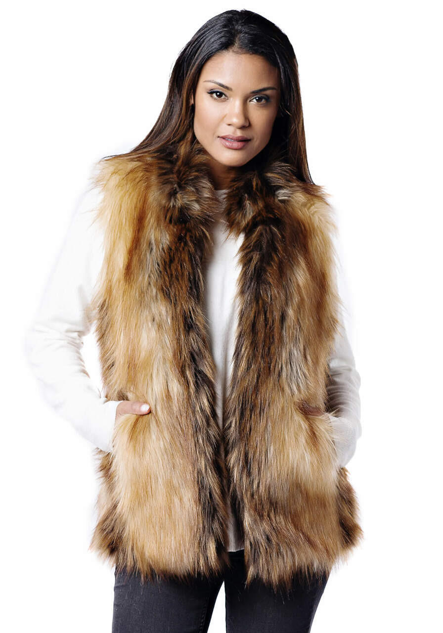 Fabulous-Furs Red Fox Faux Fur Hook Vest 