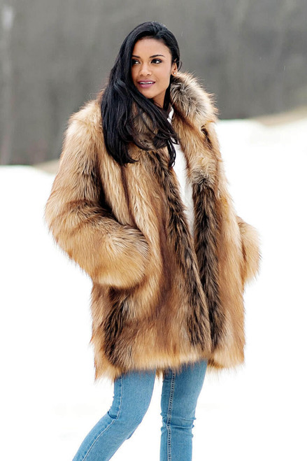 Fabulous-Furs Red Fox Faux Fur Shawl Collar Coat  Fabulous-Furs Red Fox Faux Fur Shawl Collar Coat