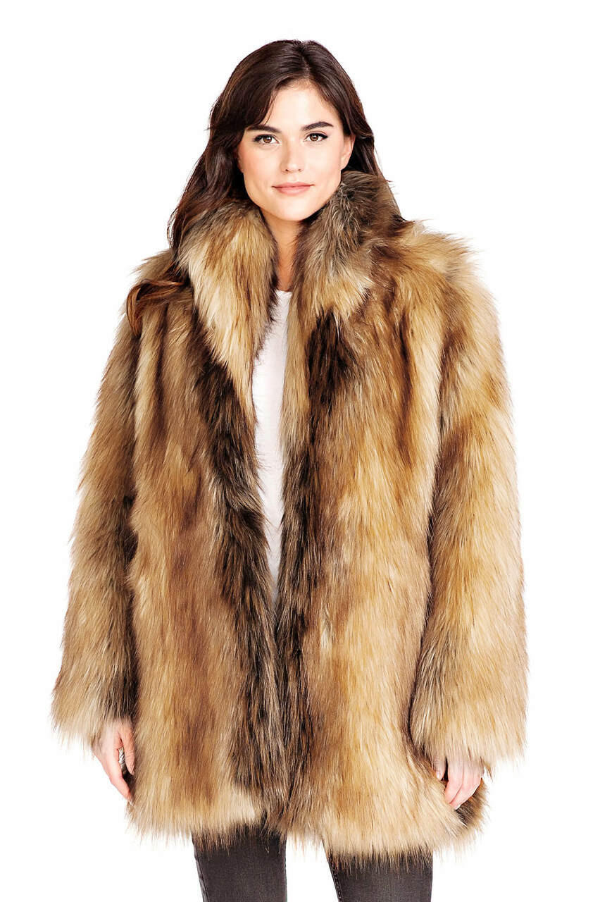 Fabulous-Furs Red Fox Faux Fur Shawl Collar Coat 