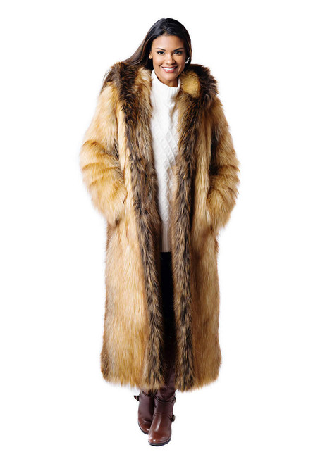 Fabulous-Furs Red Fox Hooded Full-Length Faux Fur Coat  Fabulous-Furs Red Fox Hooded Full-Length Faux Fur Coat