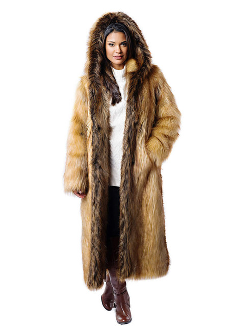 Fabulous-Furs Red Fox Hooded Full-Length Faux Fur Coat  Fabulous-Furs Red Fox Hooded Full-Length Faux Fur Coat