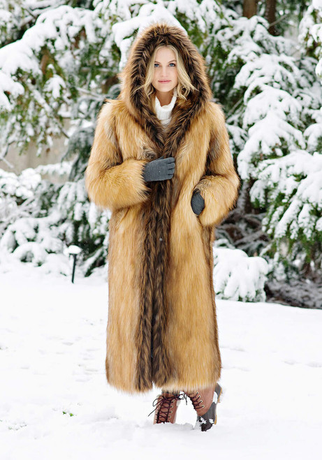 Fabulous-Furs Red Fox Hooded Full-Length Faux Fur Coat  Fabulous-Furs Red Fox Hooded Full-Length Faux Fur Coat