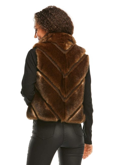 Fabulous-Furs Sable Chevron Reversible Faux Fur Shortie Vest  Fabulous-Furs Sable Chevron Reversible Faux Fur Shortie Vest