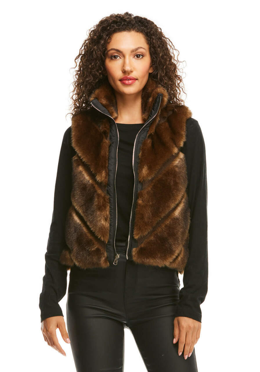 Fabulous-Furs Sable Chevron Reversible Faux Fur Shortie Vest  Fabulous-Furs Sable Chevron Reversible Faux Fur Shortie Vest