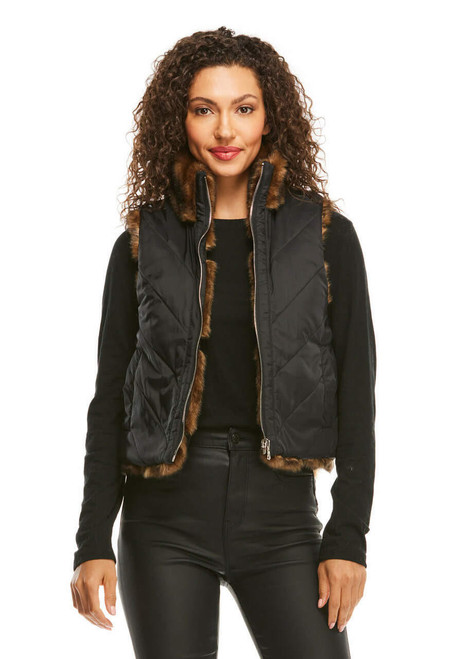 Fabulous-Furs Sable Chevron Reversible Faux Fur Shortie Vest  Fabulous-Furs Sable Chevron Reversible Faux Fur Shortie Vest