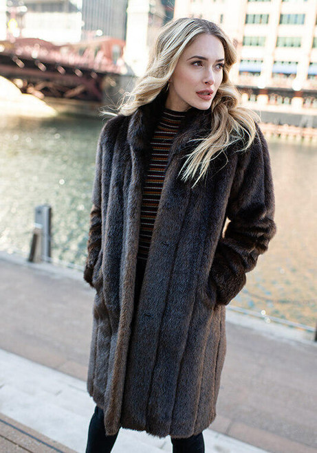 Fabulous-Furs Sable Signature Knee-Length Faux Fur Coat  Fabulous-Furs Sable Signature Knee-Length Faux Fur Coat