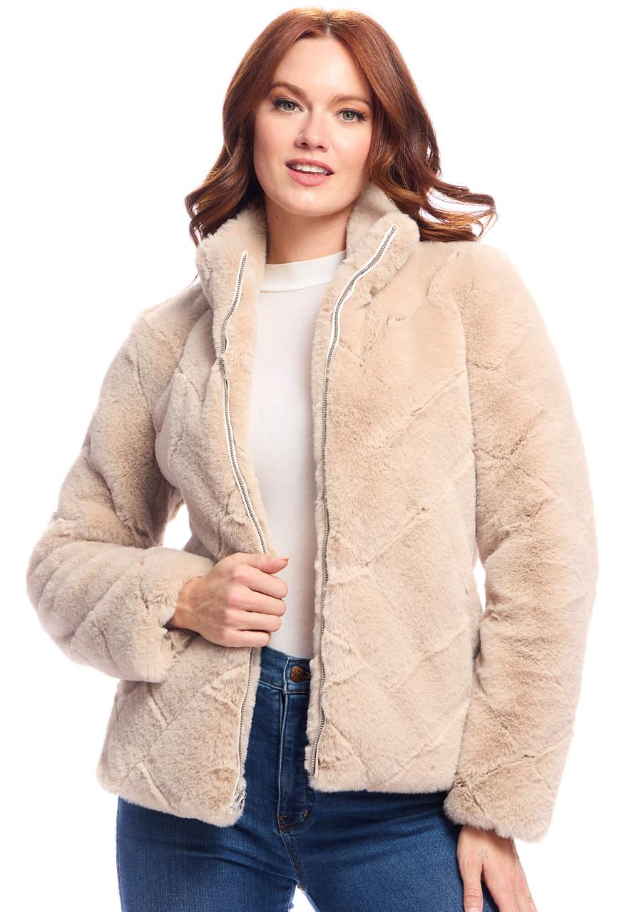 Fabulous-Furs Sand Faux Fur Paige Zip Jacket  Fabulous-Furs Sand Faux Fur Paige Zip Jacket