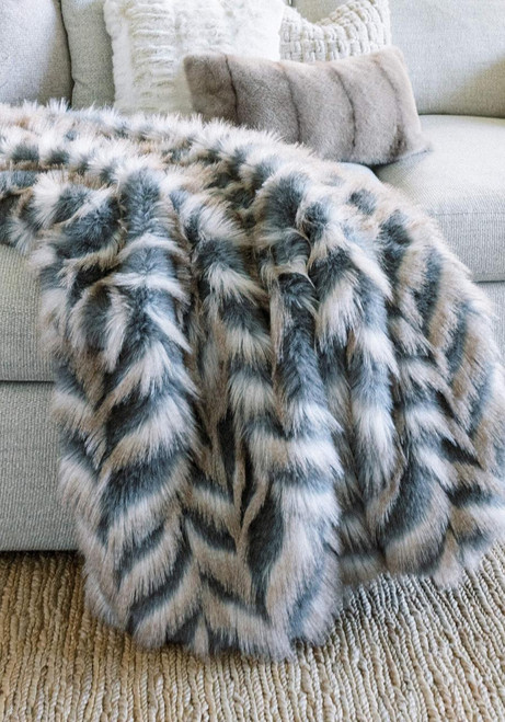 Fabulous-Furs Signature Series Grey Chevron Faux Fur Throws  Fabulous-Furs Signature Series Grey Chevron Faux Fur Throws