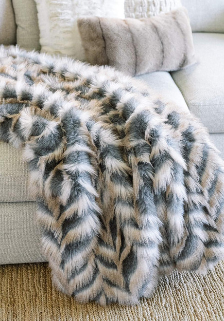 Fabulous-Furs Signature Series Grey Chevron Faux Fur Throws  Fabulous-Furs Signature Series Grey Chevron Faux Fur Throws