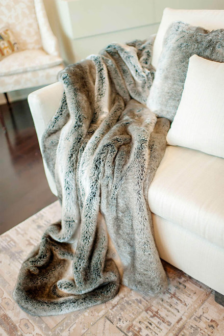 Fabulous-Furs Signature Series Grey Rabbit Faux Fur Throws  Fabulous-Furs Signature Series Grey Rabbit Faux Fur Throws