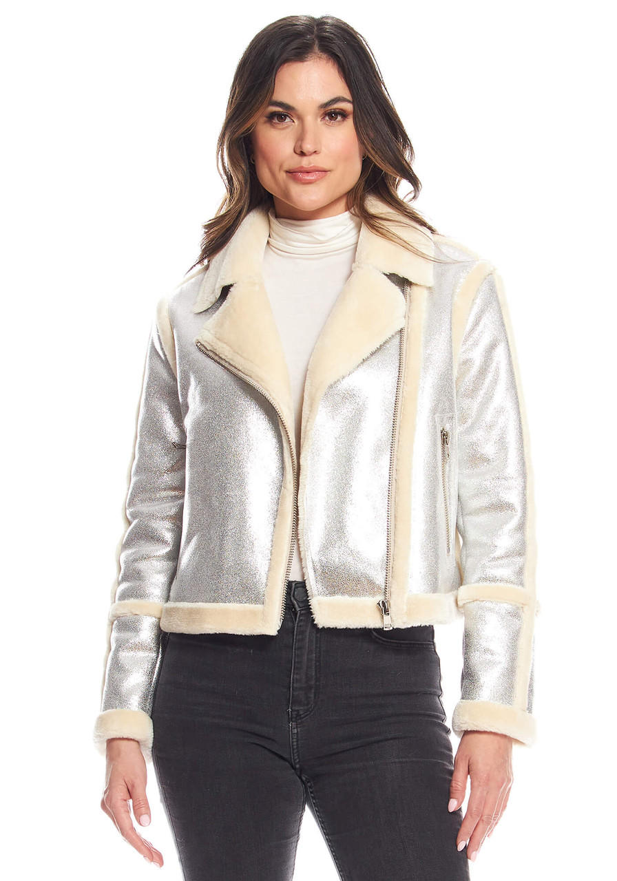 Fabulous-Furs Silver Starlight Faux Suede Moto Jacket  Fabulous-Furs Silver Starlight Faux Suede Moto Jacket