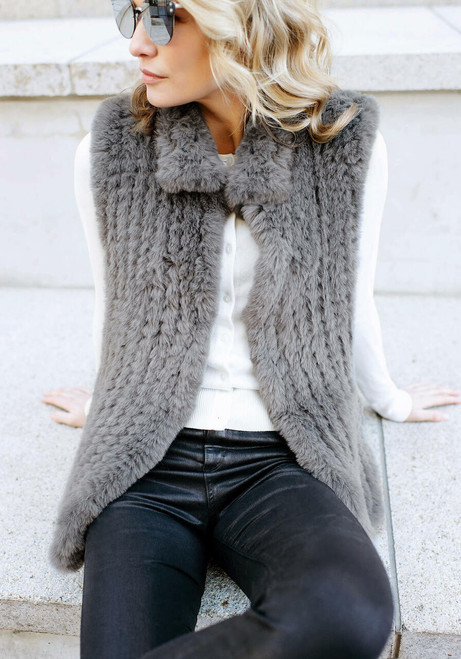 Fabulous-Furs Slate Faux Fur Knitted Vest  Fabulous-Furs Slate Faux Fur Knitted Vest