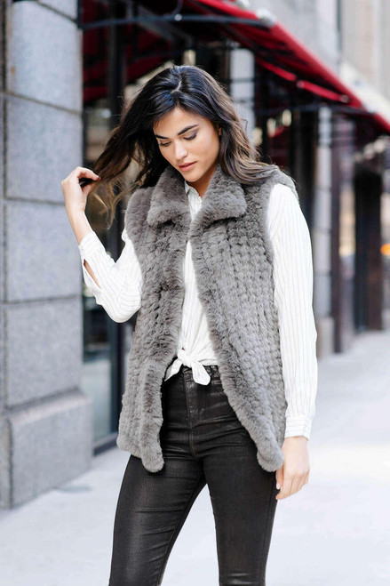Fabulous-Furs Slate Faux Fur Knitted Vest  Fabulous-Furs Slate Faux Fur Knitted Vest