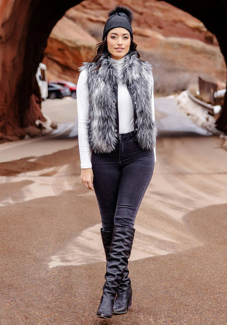 Fabulous-Furs Smokey Fox Faux Fur Foxy Crop Vest  Fabulous-Furs Smokey Fox Faux Fur Foxy Crop Vest