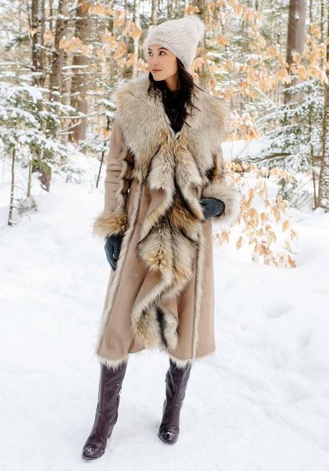 Fabulous-Furs Tan Wolf Cascade Full-Length Faux Fur Coat  Fabulous-Furs Tan Wolf Cascade Full-Length Faux Fur Coat