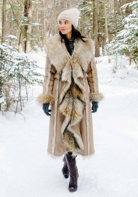 Fabulous-Furs Tan Wolf Cascade Full-Length Faux Fur Coat  Fabulous-Furs Tan Wolf Cascade Full-Length Faux Fur Coat