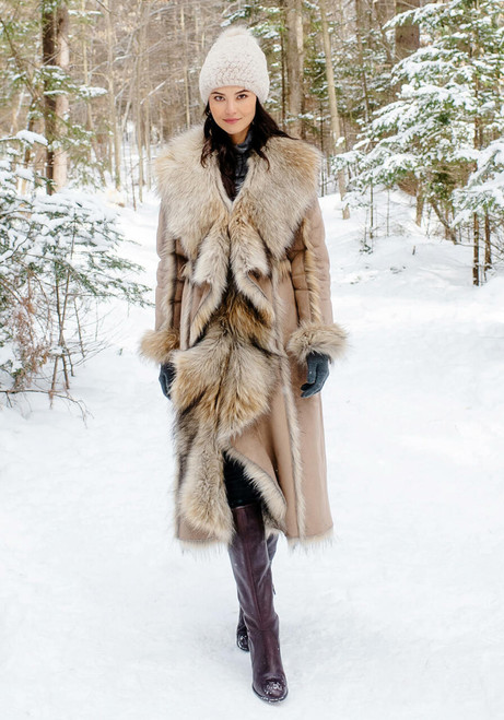 Fabulous-Furs Tan Wolf Cascade Full-Length Faux Fur Coat  Fabulous-Furs Tan Wolf Cascade Full-Length Faux Fur Coat