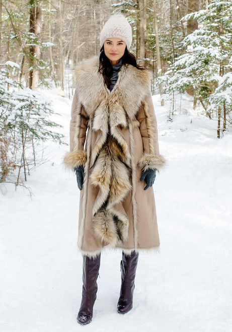 Fabulous-Furs Tan Wolf Cascade Full-Length Faux Fur Coat  Fabulous-Furs Tan Wolf Cascade Full-Length Faux Fur Coat