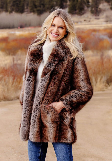 Fabulous-Furs Tanuki Faux Fur Shawl Collar Coat  Fabulous-Furs Tanuki Faux Fur Shawl Collar Coat