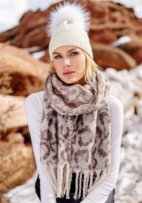 Fabulous-Furs Taupe Leopard Knit Scarf  Fabulous-Furs Taupe Leopard Knit Scarf