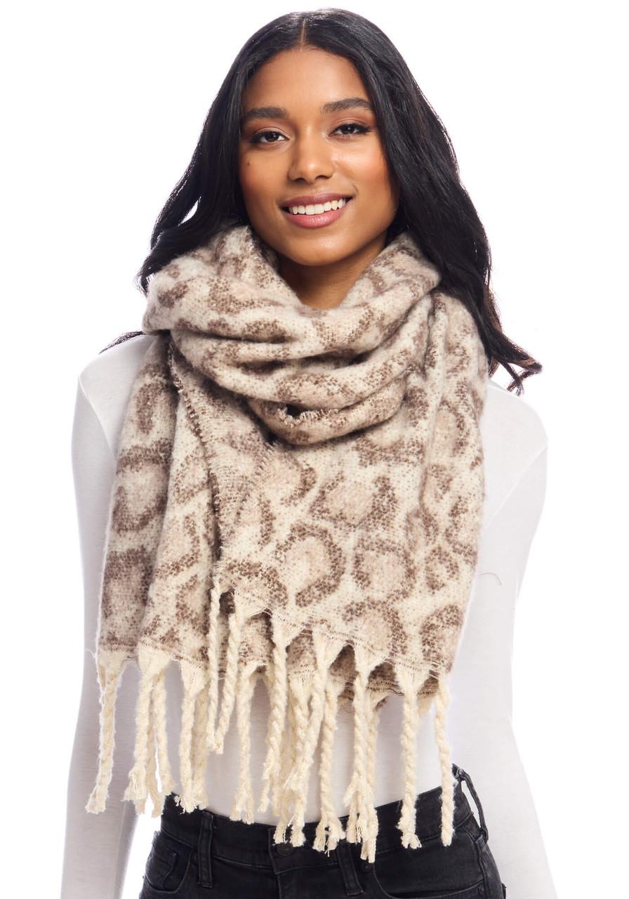 Fabulous-Furs Taupe Leopard Knit Scarf  Fabulous-Furs Taupe Leopard Knit Scarf