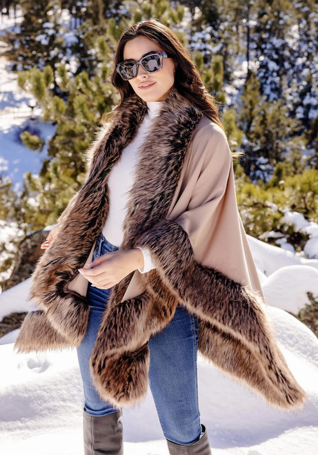 Fabulous-Furs Tipped Fox Faux Fur-Trimmed Shawl  Fabulous-Furs Tipped Fox Faux Fur-Trimmed Shawl