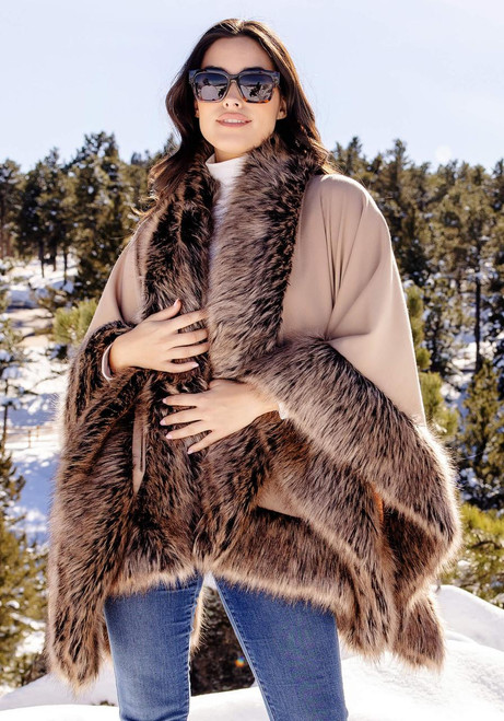 Fabulous-Furs Tipped Fox Faux Fur-Trimmed Shawl  Fabulous-Furs Tipped Fox Faux Fur-Trimmed Shawl