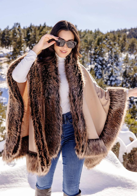 Fabulous-Furs Tipped Fox Faux Fur-Trimmed Shawl  Fabulous-Furs Tipped Fox Faux Fur-Trimmed Shawl