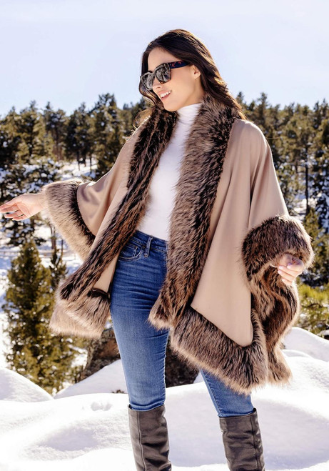 Fabulous-Furs Tipped Fox Faux Fur-Trimmed Shawl  Fabulous-Furs Tipped Fox Faux Fur-Trimmed Shawl