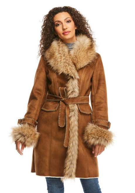 Fabulous-Furs Tobacco Faux Fur Fox Collar Faux Suede Dakota Coat  Fabulous-Furs Tobacco Faux Fur Fox Collar Faux Suede Dakota Coat